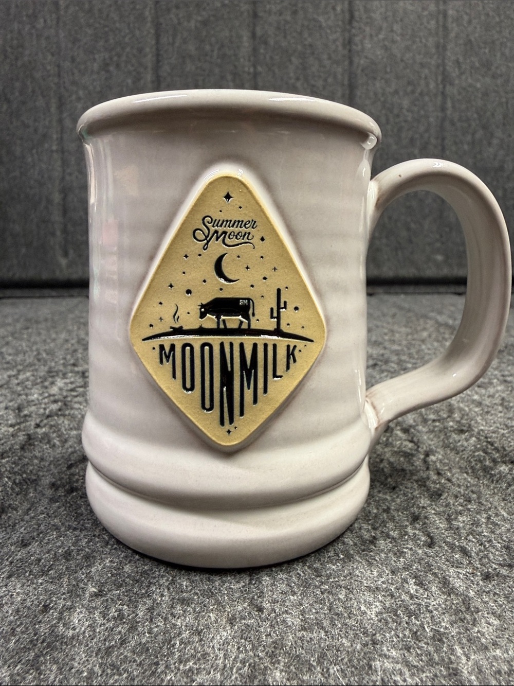 Moon 2019 Milk Beige Ceramic Coffee Mug with Logo Plaque